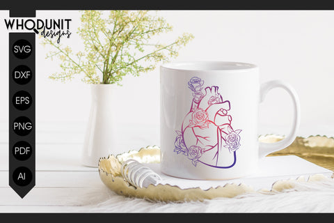 Heart and Roses SVG | Anatomical Heart cut file| Human Heart SVG Whodunit Designs 