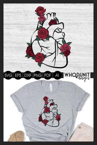 Heart and Roses SVG | Anatomical Heart cut file| Human Heart SVG Whodunit Designs 