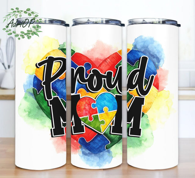Heart Autism Proud Mom 20oz Skinny Tumbler Png, Autism Hearts Tumbler, Autism Awareness Png, Autism Tumbler, Puzzle Piece Png, Proud Mom Png Sublimation AdriOP 