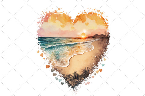 Heart Beach Sunset Watercolor Clipart Bundle, Sublimation, Heart Beach Sunset Sublimation FloridPrintables 