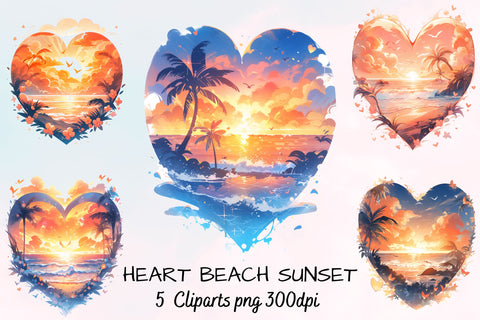 Heart Beach Sunset Watercolor Clipart Bundle, Summer, camp Sublimation FloridPrintables 