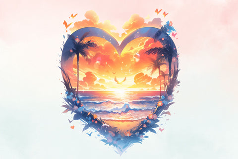 Heart Beach Sunset Watercolor Clipart Bundle, Summer, camp Sublimation FloridPrintables 
