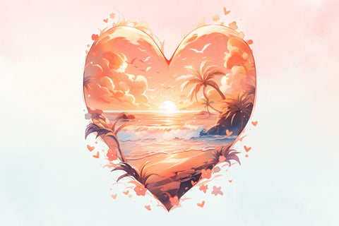 Heart Beach Sunset Watercolor Clipart Bundle, Summer, camp Sublimation FloridPrintables 