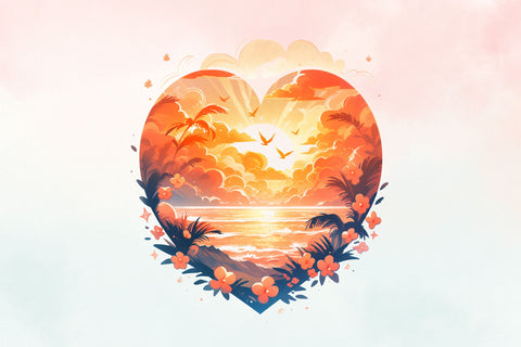 Heart Beach Sunset Watercolor Clipart Bundle, Summer, camp Sublimation FloridPrintables 