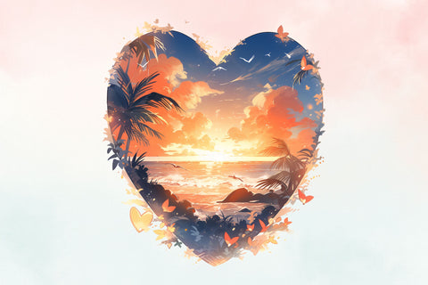 Heart Beach Sunset Watercolor Clipart Bundle, Summer, camp Sublimation FloridPrintables 