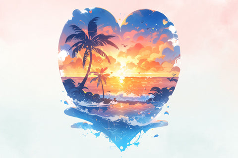 Heart Beach Sunset Watercolor Clipart Bundle, Summer, camp Sublimation FloridPrintables 