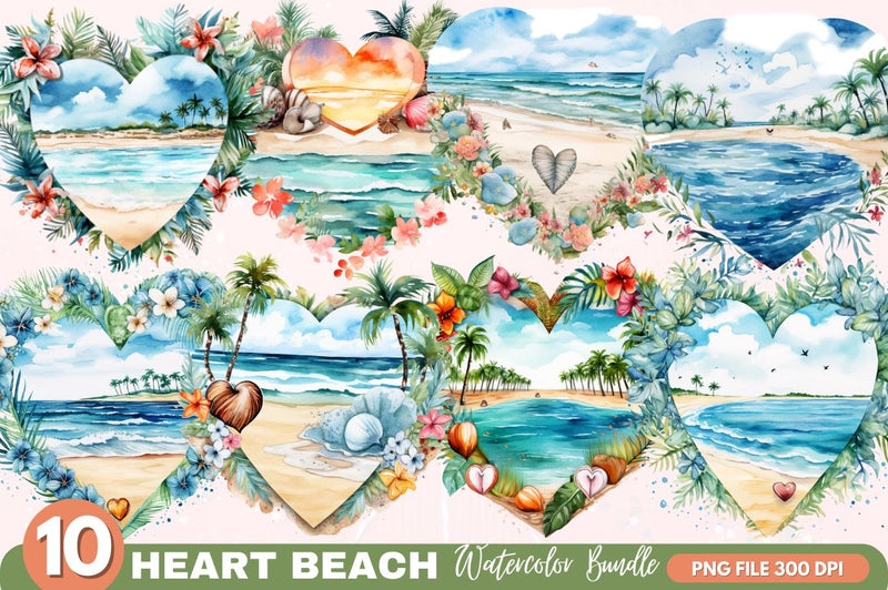 Heart Beach Watercolor Sublimation Clipart Sublimation Regulrcrative 
