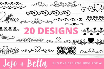Heart Border Svg Bundle, Swirly Heart Svg, Heart Svg, Flourishes Svg, Heart Flourish Svg, Heart borders svg, valentines svg cut files SVG Jojo&Bella 