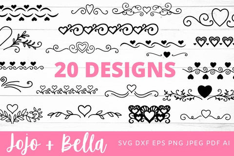 Heart Border Svg Bundle, Swirly Heart Svg, Heart Svg, Flourishes Svg, Heart Flourish Svg, Heart borders svg, valentines svg cut files SVG Jojo&Bella 