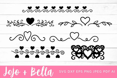 Heart Border Svg Bundle, Swirly Heart Svg, Heart Svg, Flourishes Svg, Heart Flourish Svg, Heart borders svg, valentines svg cut files SVG Jojo&Bella 