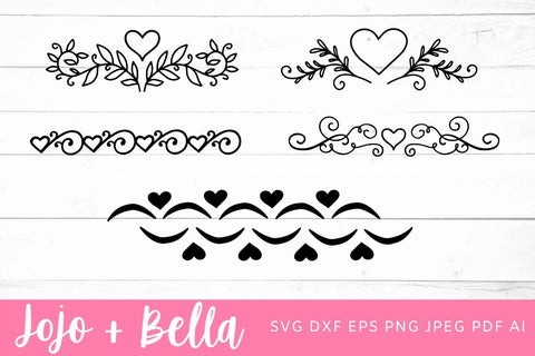 Heart Border Svg Bundle, Swirly Heart Svg, Heart Svg, Flourishes Svg, Heart Flourish Svg, Heart borders svg, valentines svg cut files SVG Jojo&Bella 