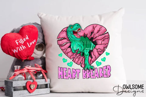 Heart Breaker T-Rex Valentine PNG Sublimation Owlsome.Designs 
