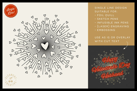 HEART BURST single line sketch design | foil quill transfer tool SVG file Sketch DESIGN CleanCutCreative 
