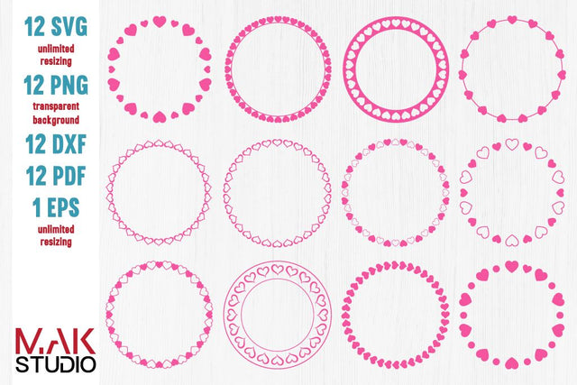 Heart circle svg, Heart monogram svg, Heart frame dxf, Heart circle monogram svg, Heart svg, Frame svg SVG MAKStudion 