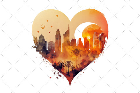 Heart City Sunset Watercolor Clipart Bundle, Sublimation, Heart City Sunset Sublimation FloridPrintables 