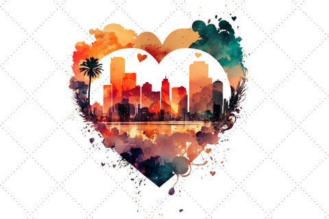 Heart City Sunset Watercolor Clipart Bundle, Sublimation, Heart City Sunset Sublimation FloridPrintables 