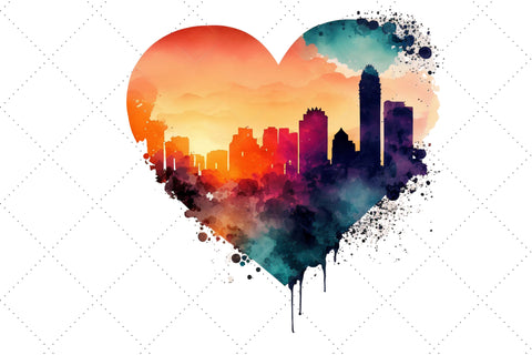 Heart City Sunset Watercolor Clipart Bundle, Sublimation, Heart City Sunset Sublimation FloridPrintables 