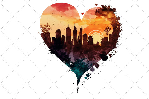 Heart City Sunset Watercolor Clipart Bundle, Sublimation, Heart City Sunset Sublimation FloridPrintables 