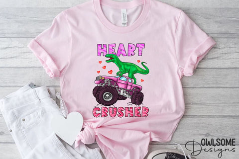 Heart Crusher Dinosaur Valentine PNG Design Sublimation Owlsome.Designs 
