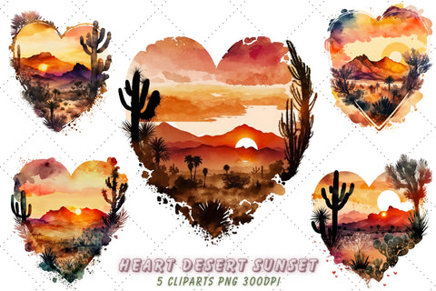 Heart Desert Watercolor Clipart Bundle, Sublimation, Heart Desert Sublimation FloridPrintables 