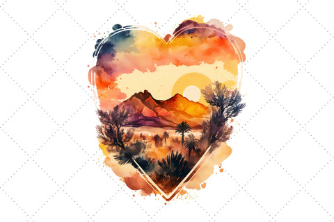 Heart Desert Watercolor Clipart Bundle, Sublimation, Heart Desert Sublimation FloridPrintables 
