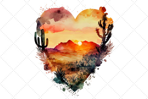 Heart Desert Watercolor Clipart Bundle, Sublimation, Heart Desert Sublimation FloridPrintables 