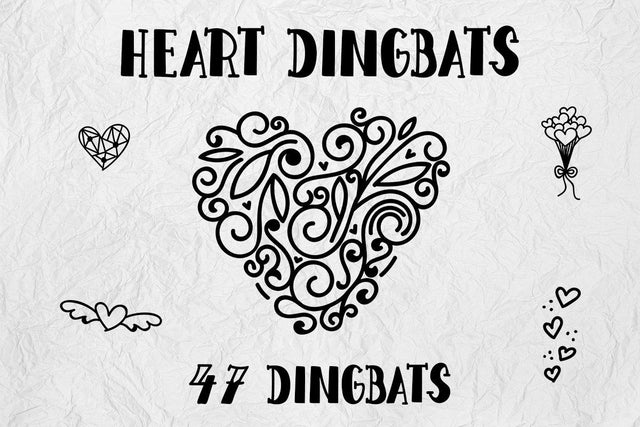 Heart dingbats with ornaments Font Illustrator Guru