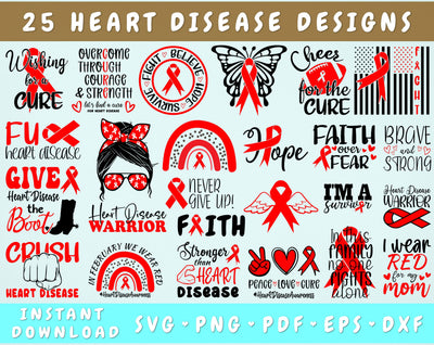Heart Disease Awareness SVG Bundle, 25 Designs, Heart Disease PNG, Heart Disease Warrior SVG, Heart Disease Cut Files For Cricut, Silhouette SVG HappyDesignStudio 