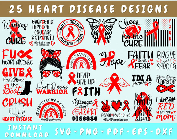 Heart Disease Awareness SVG Bundle, 25 Designs, Heart Disease PNG