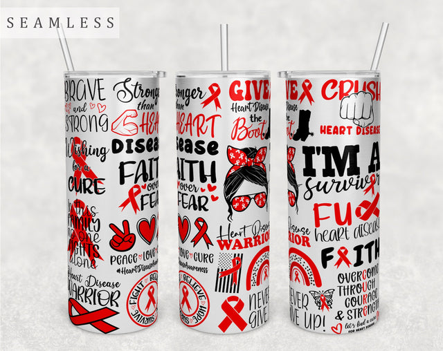 Heart Disease Awareness Tumbler Wrap, 20 Oz Skinny Tumbler Sublimation Design, Seamless Heart Disease Warrior Tumbler PNG Sublimation HappyDesignStudio 