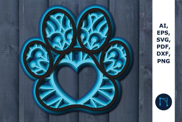 Heart Dog paw layer SVG cut file mandala SVG MD JOYNAL ABDIN 