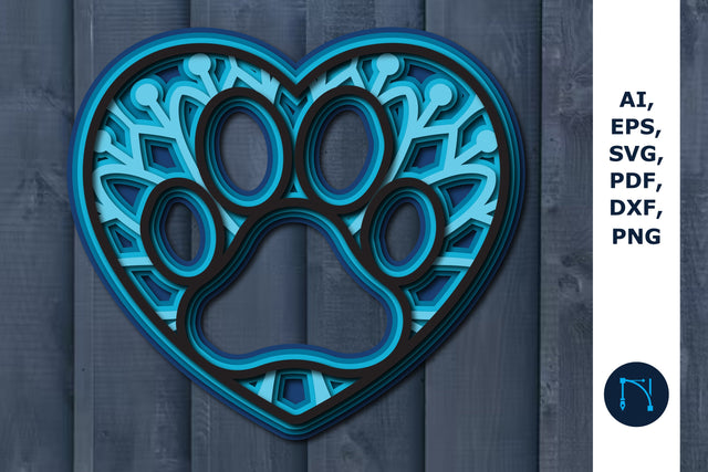 Heart Dog paw layer SVG cut file mandala SVG MD JOYNAL ABDIN 