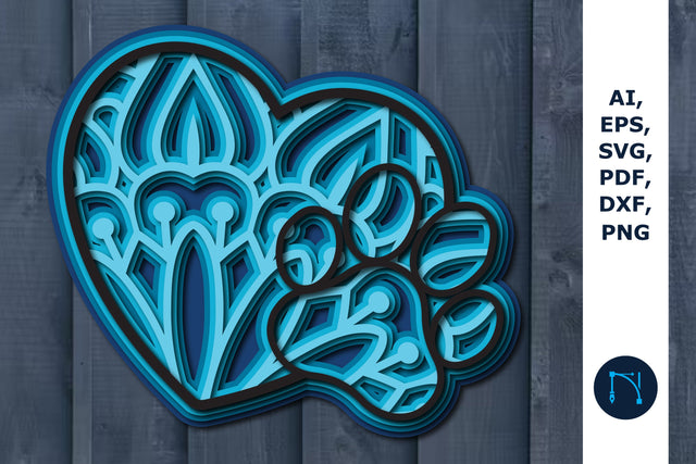 Heart Dog paw layer SVG cut file mandala SVG MD JOYNAL ABDIN 
