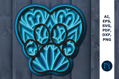 Heart Dog paw layer SVG cut file mandala SVG MD JOYNAL ABDIN 