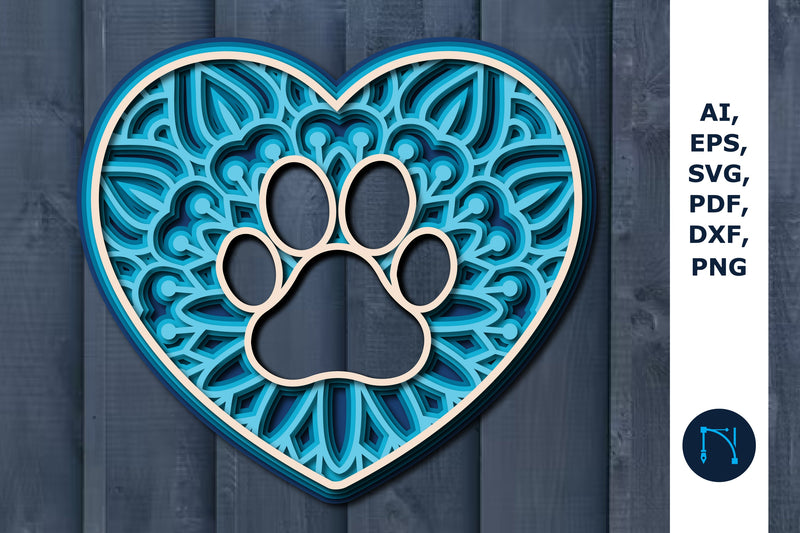 Heart Dog paw layer SVG cut file mandala SVG SVG MD JOYNAL ABDIN 