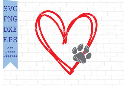 Heart Dog Paw Svg, I Love Dog Svg SVG Artstoredigital 