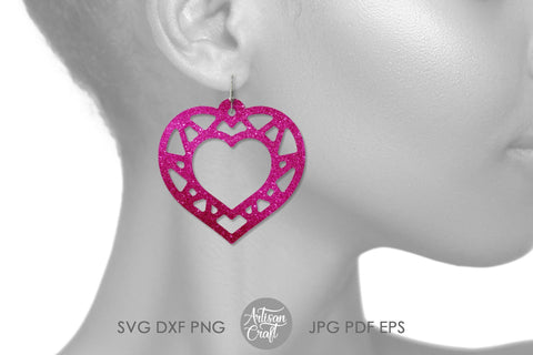 Heart earring SVG, laser cut files, Geometric earrings SVG Artisan Craft SVG 
