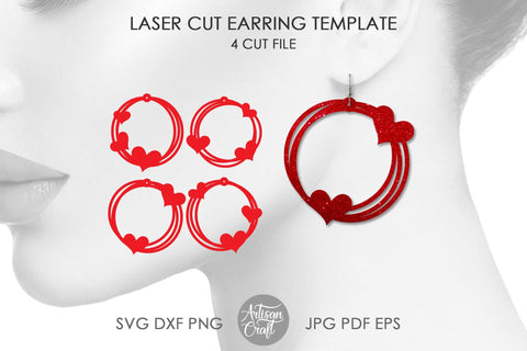 Heart Earring SVG, Laser cut files, Messy circle SVG Artisan Craft SVG 