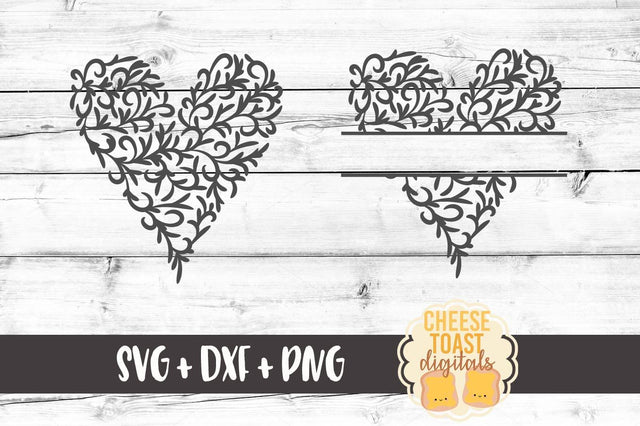 Heart Flourish - Split Heart SVG Cheese Toast Digitals 
