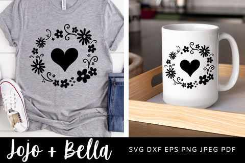 Heart Flower Wreath svg, Valentines Wreath svg, Valentines Day Svg, Heart svg, Love Wreath svg, Love heart svg, flower svg SVG Jojo&Bella 