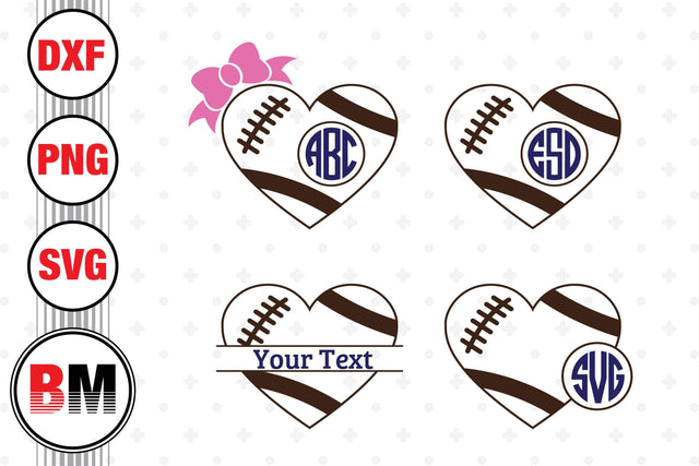 Heart Football Monogram SVG, PNG, DXF Files SVG BMDesign 