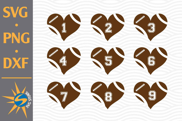 Heart Football Numbers SVG, PNG, DXF Digital Files Include SVG SVGStoreShop 