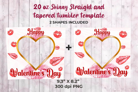 Heart Frame Valentines Day Lips Design Tumbler Sublimation Template 20 oz Sublimation Sublimatiz Designs 