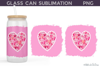Heart Glass Can Wrap | Valentines Libbey Glass Sublimation Sublimation WatercolorColorDream 