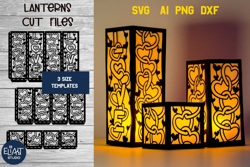 Heart Lantern SVG, 3d SVG Valentines Day Lantern, Love Candle Holder. 3D Paper Elinorka 