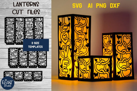 Heart Lantern SVG, 3d SVG Valentines Day Lantern, Love Candle Holder. 3D Paper Elinorka 