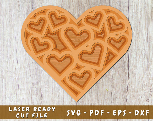 Heart Laser SVG, 3D Heart SVG Cut File, Layered Heart SVG, Valentine's Day Heart SVG SVG HappyDesignStudio 