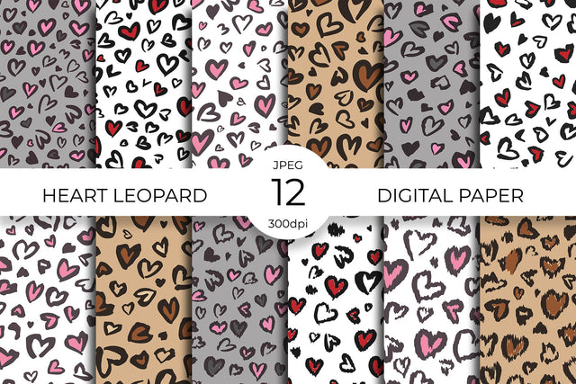 Heart leopard digital paper. Valentines leopard print. Digital Pattern LaBelezoka 