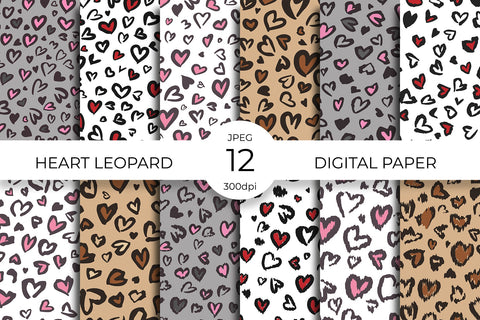 Heart leopard digital paper. Valentines leopard print. Digital Pattern LaBelezoka 