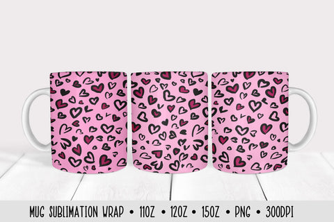 Heart Leopard Mug Sublimation Wrap. Valentine Day Mug Sublimation Vera Fedorova 